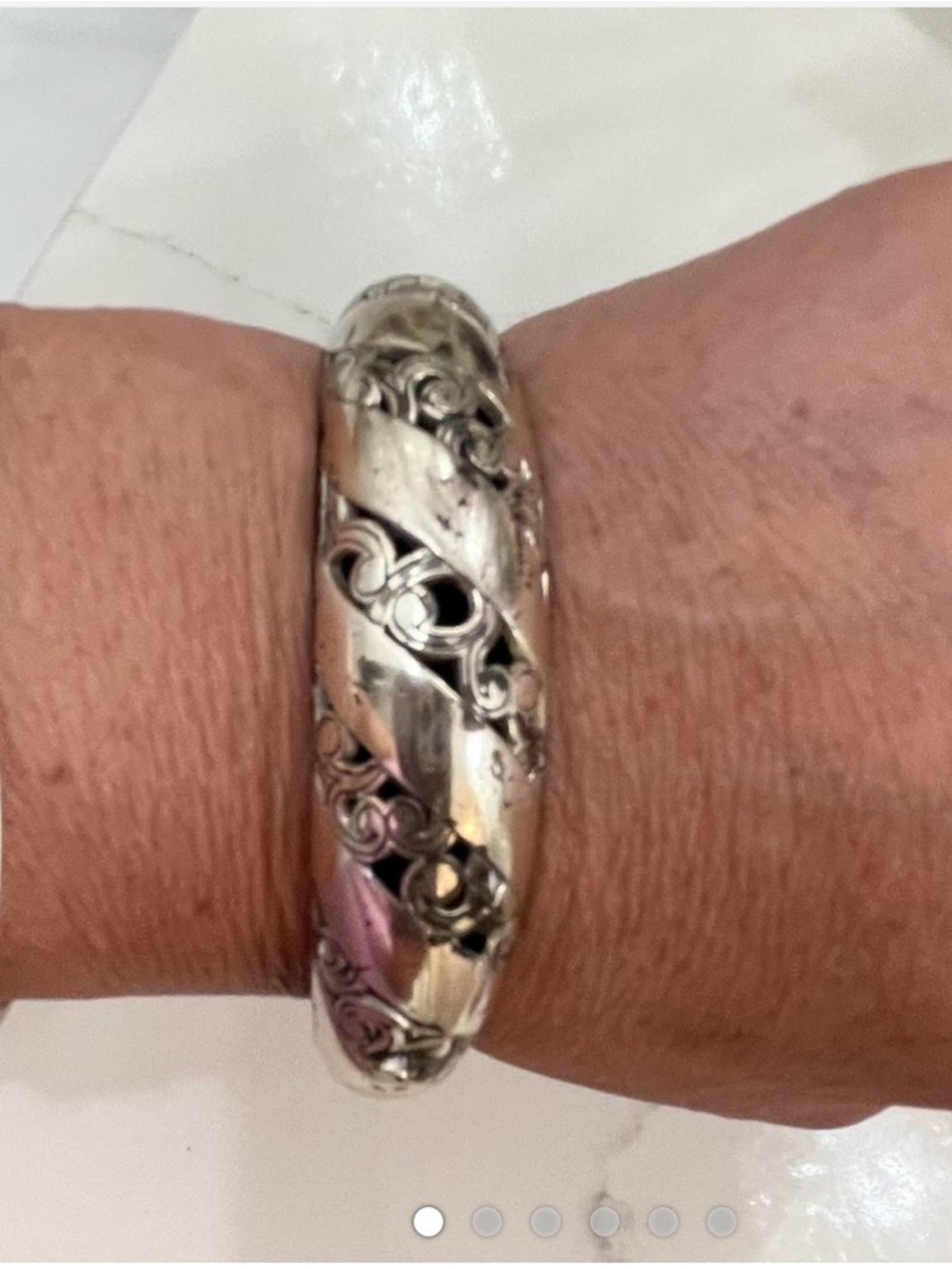 Brighton Silver-Tone Engraved Swirl Bangle Bracelet